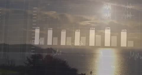 Data Visualization Over Sunset Coastal Landscape