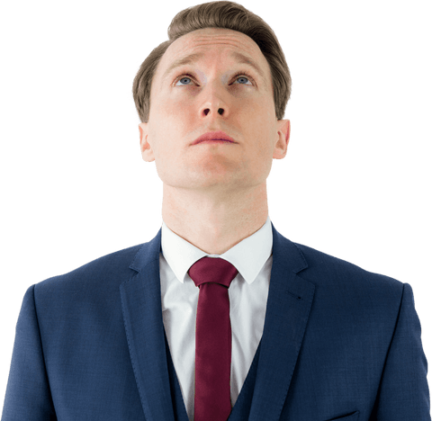 Caucasian Businessman Looking Up Transparent Vector in Formal Suit