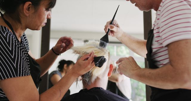 Team of Hairstylists Dying Customer's Hair at Salon - Download Free Stock Images Pikwizard.com