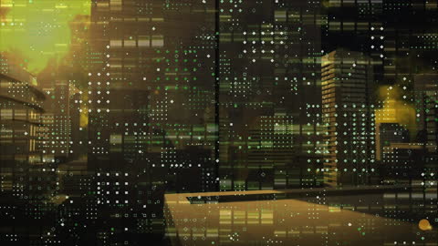 Futuristic Financial Data Overlays on Urban Skyline