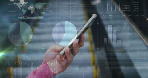 Infographic of smartphone usage with dynamic economic charts