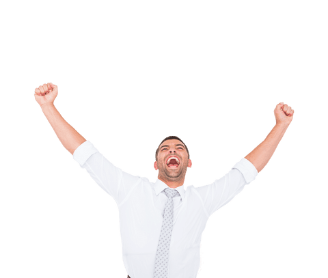 Caucasian businessman celebrating success on transparent background