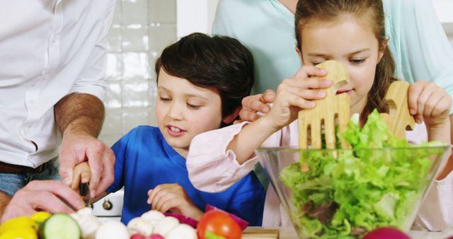 Family Preparing Healthy Salad Together in Kitchen - Download Free Stock Images Pikwizard.com