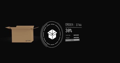 Digital shipping icons displayed on minimalist black background