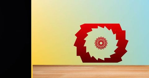 Abstract red jagged ring artwork with mandala on gradient wall