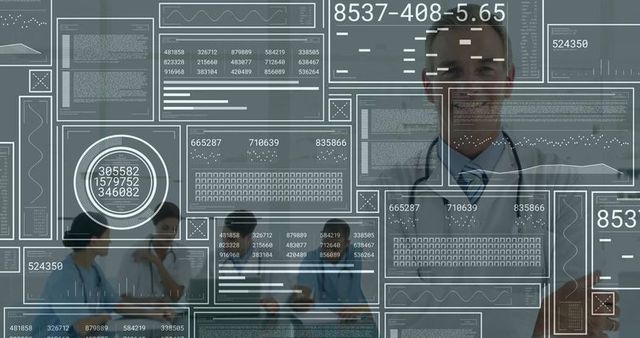 Smiling Doctor with Digital Data Overlays Upgrading Healthcare Technology