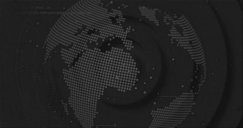 Futuristic dot matrix globe on pulsating digital interface