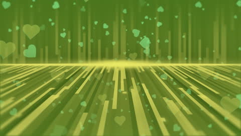 Hearts Floating on Vibrant Green Background in Digital Style