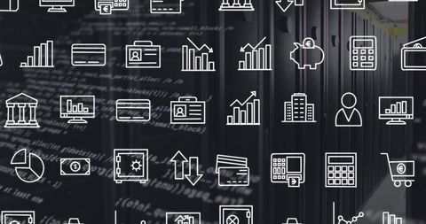 digital interface with data icons in server room environment - Download Free Stock Images Pikwizard.com