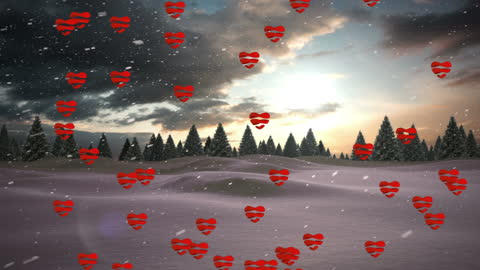Hearts and Snowfall in Magical Winter Wonderland Scene