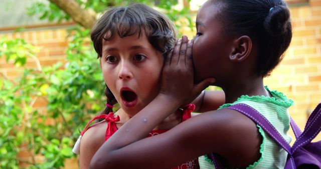 Two Diverse Girls Whispering a Secret on Playground - Download Free Stock Images Pikwizard.com