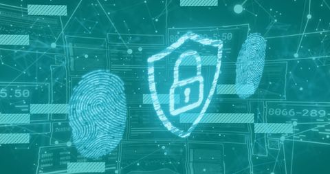 Digital Security Lock with Fingerprints on Blue Background - Download Free Stock Images Pikwizard.com