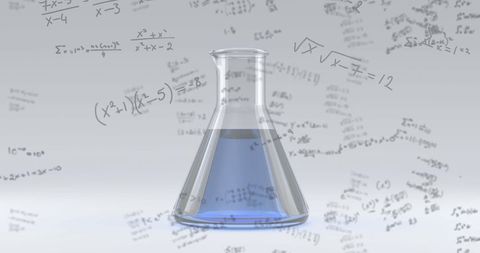 laboratory flask with blue liquid and floating mathematical equations - Download Free Stock Images Pikwizard.com