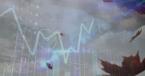 Digital financial data overlaid on nature scene