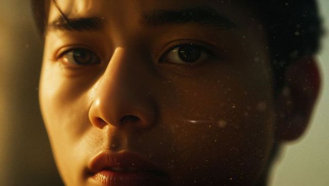 Close-Up of Asian Male Gaze in Warm Artistic Lighting