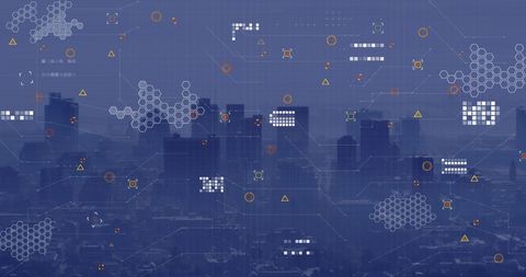 Digital Icons Overlay on Cityscape Highlighting Network Technology - Download Free Stock Images Pikwizard.com
