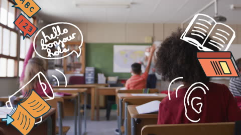 Interactive Classroom with Animated Educational Elements