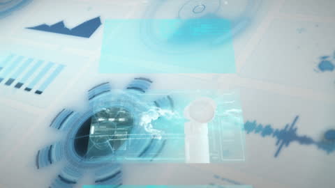 Futuristic Digital Interface with Data Processing and Analysis Elements