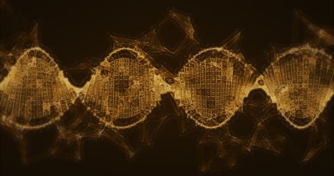 Digital glowing dna double helix on dark background