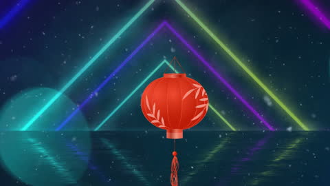 Chinese Lantern Floating in Neon Virtual Space
