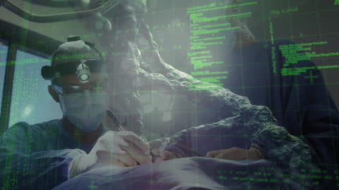 Surgeons Operating with Medical Technology Overlay