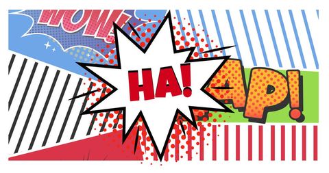 Comic Book Style Explosion with Humor Texts and Bright Colors