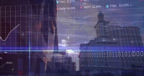 Digital Financial Data Overlay on City Skyline - Download Free Stock Images Pikwizard.com