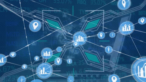 Futuristic Digital Network Interface with Data Icons