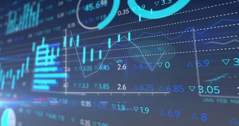 Futuristic financial data analysis on digital trading dashboard