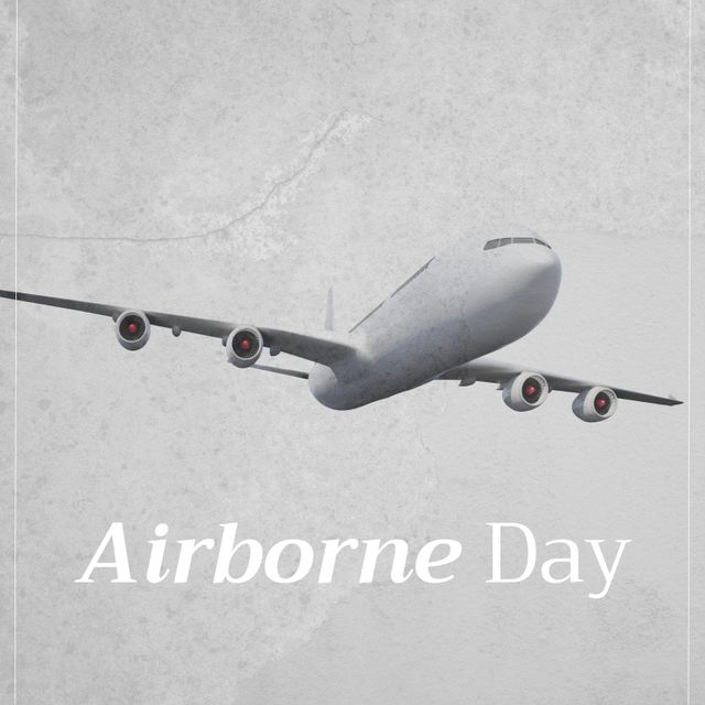 National airborne day text banner and grunge overlay over airplane against grey background. National airborne day awareness concept
