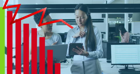 Team Analyzing Data with Graph Overlay in Modern Office