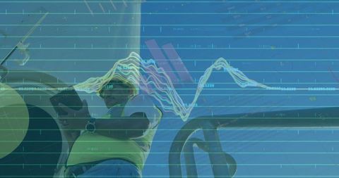 Renewable Energy Engineer Analyzing Data over Wind Turbine Blueprint