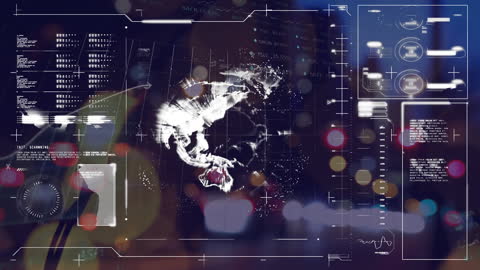 Futuristic Cityscape with Digital Data Dashboard Overlay