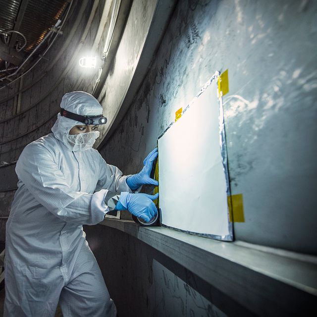Contamination from organic molecules can harm delicate instruments and engineers are taking special care at NASA to prevent that from affecting the James Webb Space Telescope (and all satellites and instruments). Recently, Nithin Abraham, a Thermal Coatings Engineer placed Molecular Adsorber Coating or &quot;MAC&quot; panels in the giant chamber where the Webb telescope will be tested.  This contamination can occur through a process when a vapor or odor is emitted by a substance. This is called &quot;outgassing.&quot; The &quot;new car smell&quot; is an example of that, and is unhealthy for people and sensitive satellite instruments. So, NASA engineers have created a new way to protect those instruments from the damaging effects of contamination coming from outgassing.  &quot;The Molecular Adsorber Coating (MAC) is a NASA Goddard coatings technology that was developed to adsorb or entrap outgassed molecular contaminants for spaceflight applications,&quot; said Nithin Abraham, Thermal Coatings Engineer at NASA's Goddard Space Flight Center in Greenbelt, Maryland. MAC is currently serving as an innovative contamination mitigation tool for Chamber A operations at NASA Johnson Space Center in Houston, Texas.  MAC can be used to keep outgassing from coming in from outside areas or to capture outgassing directly from hardware, components, and within instrument cavities.  In this case, MAC is helping by capturing outgassed contaminants outside the test chamber from affecting the Webb components. MAC is expected to capture the outgassed contaminants that exist in the space of the vacuum chamber (not from the Webb components).   Credit: NASA/GoddardChris Gunn  Read more: <a href="http://www.nasa.gov/feature/goddard/nasa-technology-protects-webb-telescope-from-contamination" rel="nofollow">www.nasa.gov/feature/goddard/nasa-technology-protects-web...</a>  <b><a href="http://www.nasa.gov/audience/formedia/features/MP_Photo_Guidelines.html" rel="nofollow">NASA image use policy.</a></b>  <b><a href="http://www.nasa.gov/centers/goddard/home/index.html" rel="nofollow">NASA Goddard Space Flight Center</a></b> enables NASA’s mission through four scientific endeavors: Earth Science, Heliophysics, Solar System Exploration, and Astrophysics. Goddard plays a leading role in NASA’s accomplishments by contributing compelling scientific knowledge to advance the Agency’s mission.  <b>Follow us on <a href="http://twitter.com/NASAGoddardPix" rel="nofollow">Twitter</a></b>  <b>Like us on <a href="http://www.facebook.com/pages/Greenbelt-MD/NASA-Goddard/395013845897?ref=tsd" rel="nofollow">Facebook</a></b>  <b>Find us on <a href="http://instagrid.me/nasagoddard/?vm=grid" rel="nofollow">Instagram</a></b>  