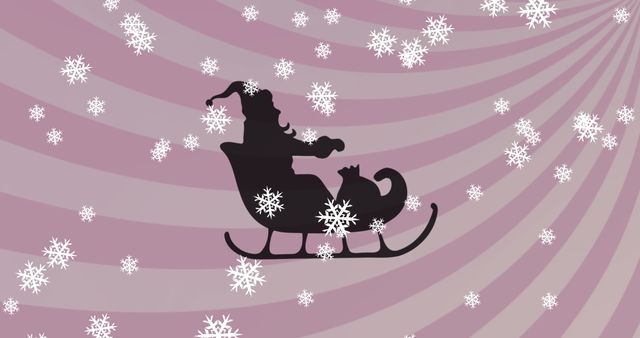 Santa Sleigh Silhouette with Snowflakes on Purple Striped Background - Download Free Stock Images Pikwizard.com