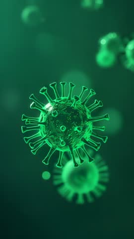 Zooming Green Virus 3D Render Rotating Spike Proteins Vertical Medical Microbiology Animation