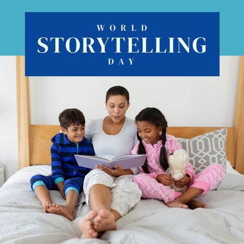 Mother Reading Storybook to Kids Celebrating World Storytelling Day