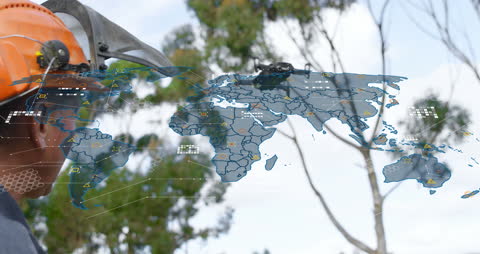 Engineer with Augmented Reality Overlay of Global Map Outdoors