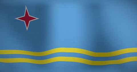 Waving National Flag of Aruba Featuring Red Star
