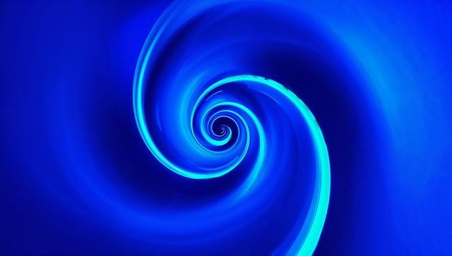 Cyan-edged blue spiral vortex drawing eye inward, dynamic background for tech and design