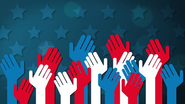 Decoratively representing participation and unity using red, white, and blue hands paired with stars, this thematic design connects to patriotic themes such as elections and national celebrations. Perfect for illustrating concepts of democracy, civic engagement, and national pride, it can be used across political campaign materials, USA-themed newsletters, holiday announcements, or educational materials discussing civic duty and togetherness.