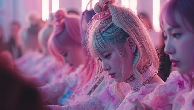 Idol Group Signing Autographs with Neon Lights Ambiance