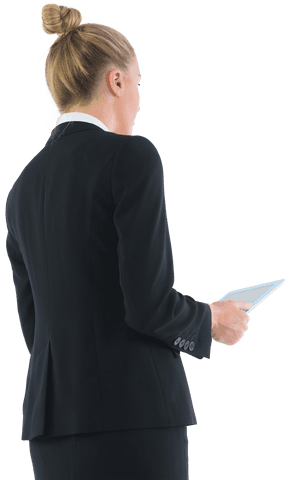 Caucasian Businesswoman Holding Tablet on Transparent Background