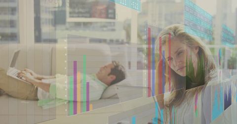 Modern Living Room With Futuristic Technology and Data Visuals