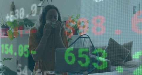 Remote Work Challenges: Woman Sneezing During Virtual Meeting at Home