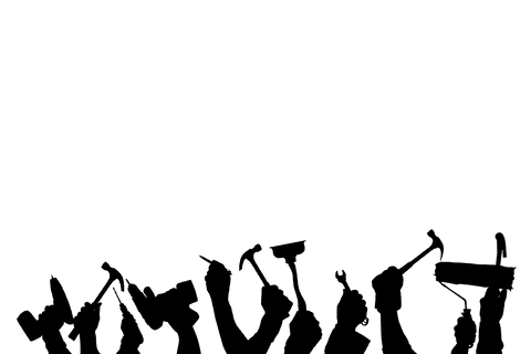 Digital silhouette of diverse tools on transparent background