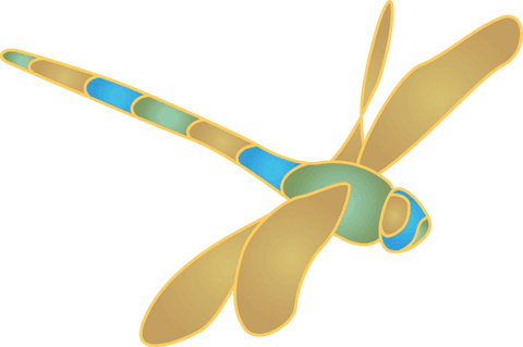 Stylized turquoise and gold dragonfly on transparent background