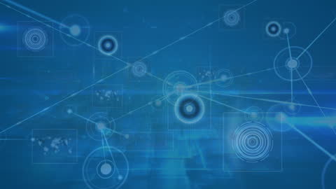 Futuristic Digital Network Interface with Icons and Data