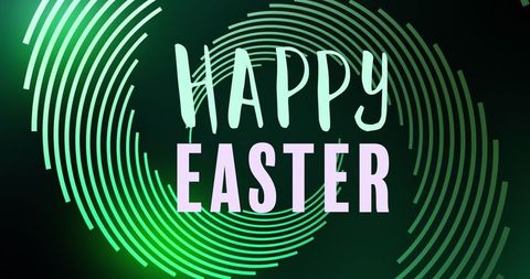 Happy Easter Greeting Over Green Spiral Background