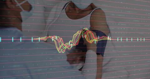 Mother daughter wearing masks using health monitoring technology